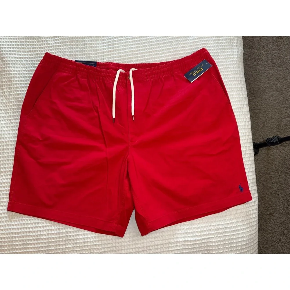 Polo Ralph Lauren Shorts Mens 4XB Red Stretch Classic Fit Drawstring Pony Logo